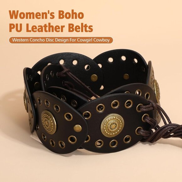 Adjustable Women’s Western Belt with Conchos - Versatile Boho Accessory, 41-48" - Picture 4 of 6